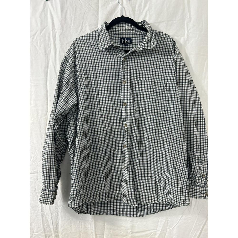 BKE Mens XL Long Sleeve Button Down Shirt Navy Blue White Micro Check Gingham